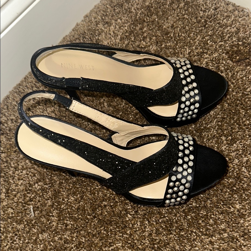 Nine West Black Slingback Sandals with Embellishments